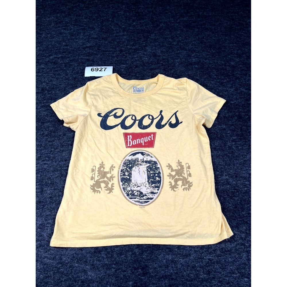 Hybrid Coors Banquet T Shirt Womens Small Yellow Cotton‎ Graphic Beer Crew Neck